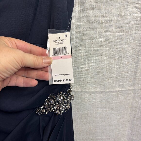 Alex Evenings- Short Sleeve Cold Shoulder Cowl Neck Side Brooch Gown - Picture 7 of 8